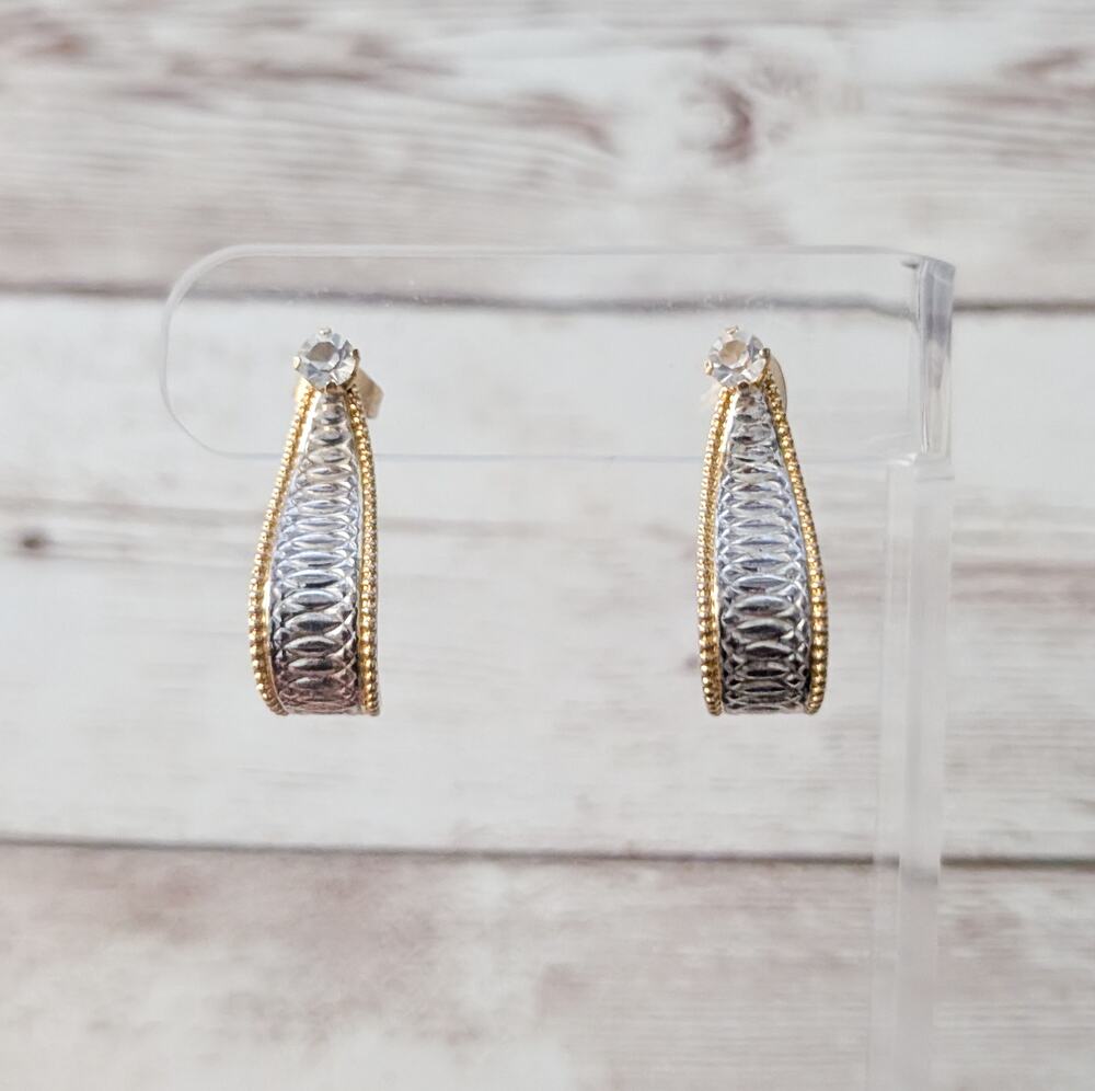 Vintage Earrings for Pierced Ears Statement Gold Tone, Silver Tone, Clear Gem